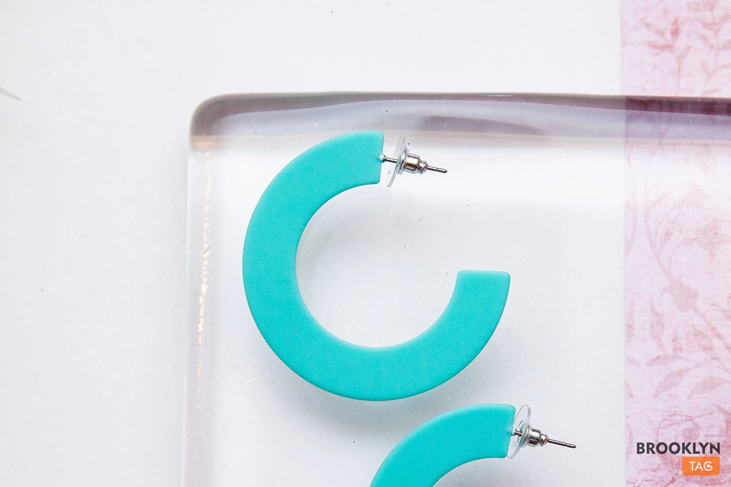 Aqua Blue Acetate Hoop Earrings