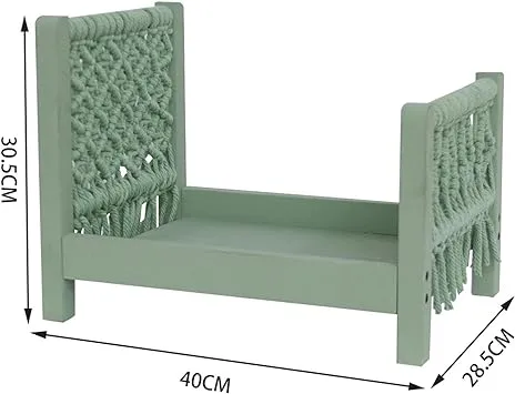 Babymoon Macrame Bed | Wooden Properties | Baby Photography Props | Green