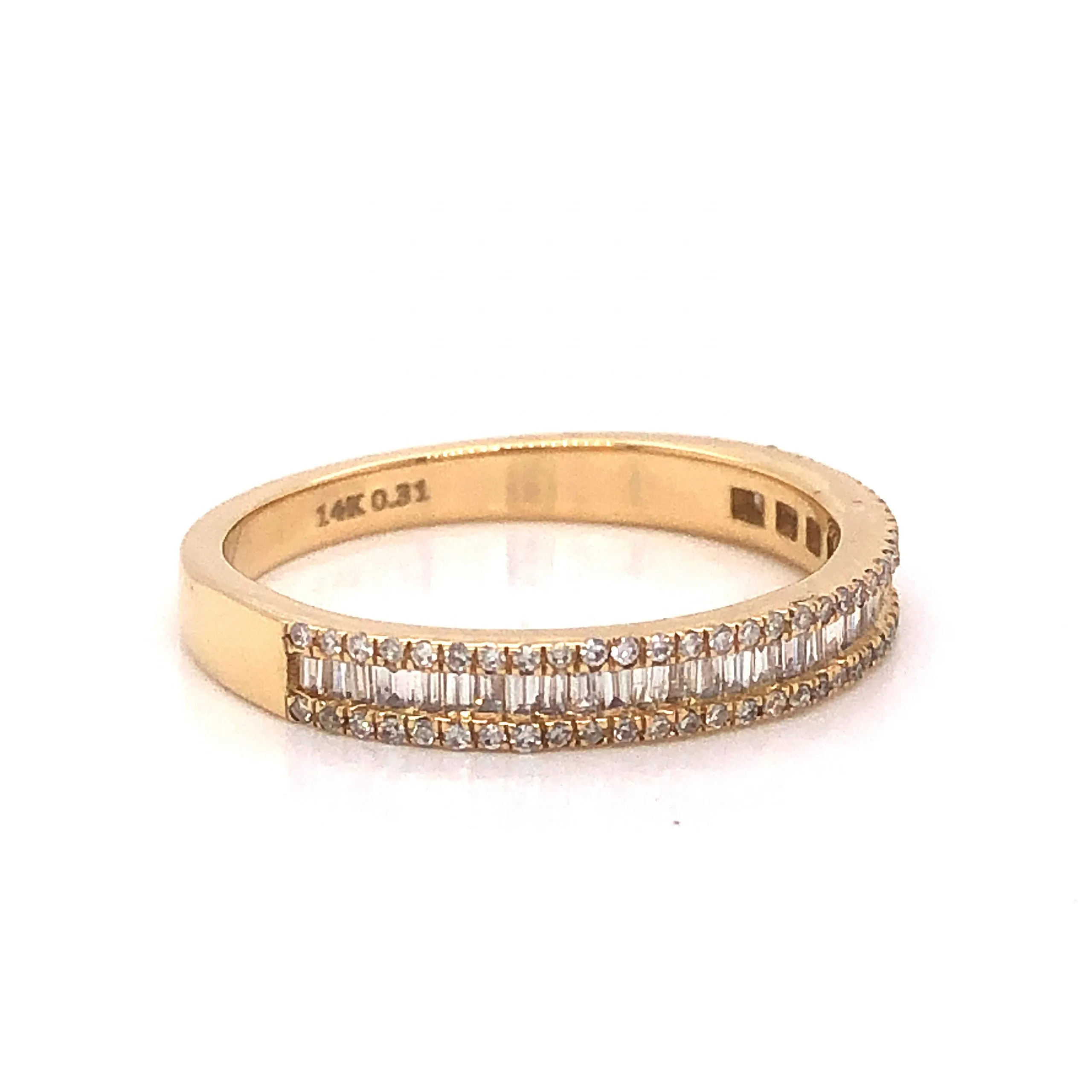 Baguette & Round Pave Diamond Band in 14k Yellow Gold