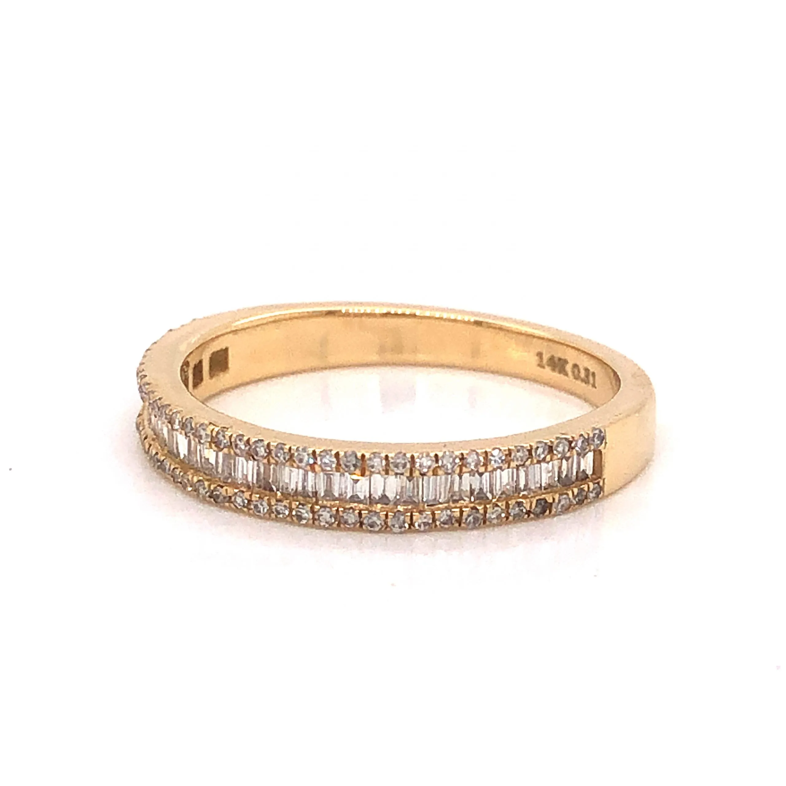 Baguette & Round Pave Diamond Band in 14k Yellow Gold