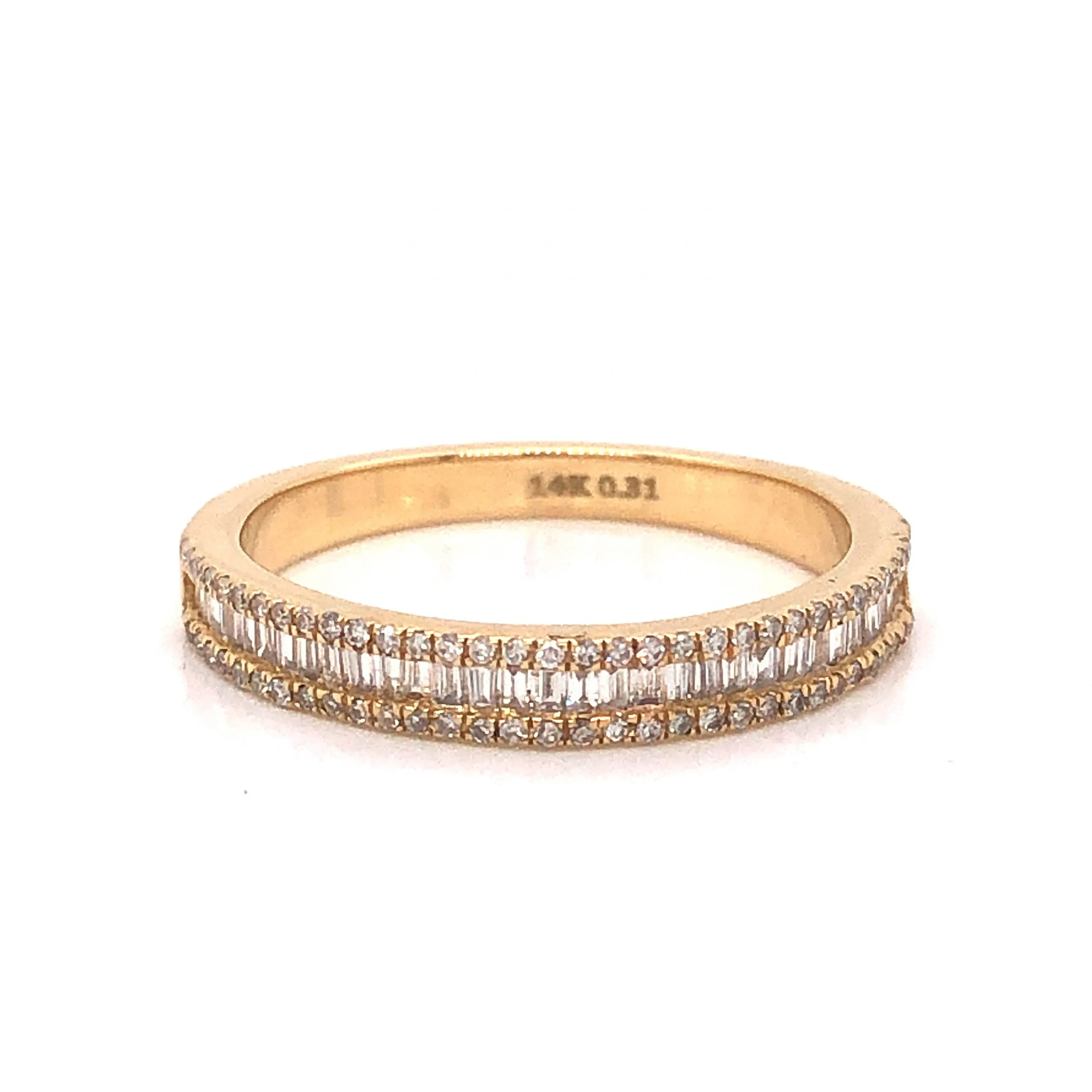 Baguette & Round Pave Diamond Band in 14k Yellow Gold