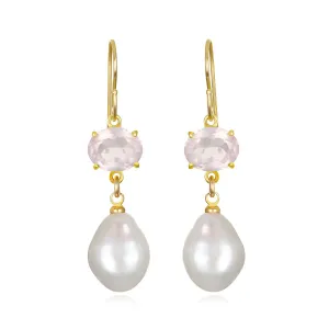 Baroque Pearl & Rose Quartz Dangles