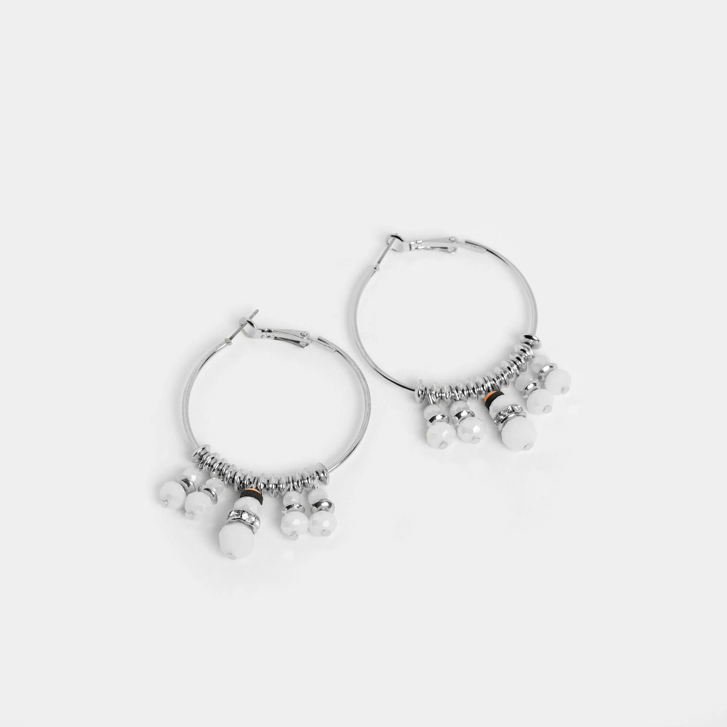 Beaded Snowman Hoop Earring - Silver