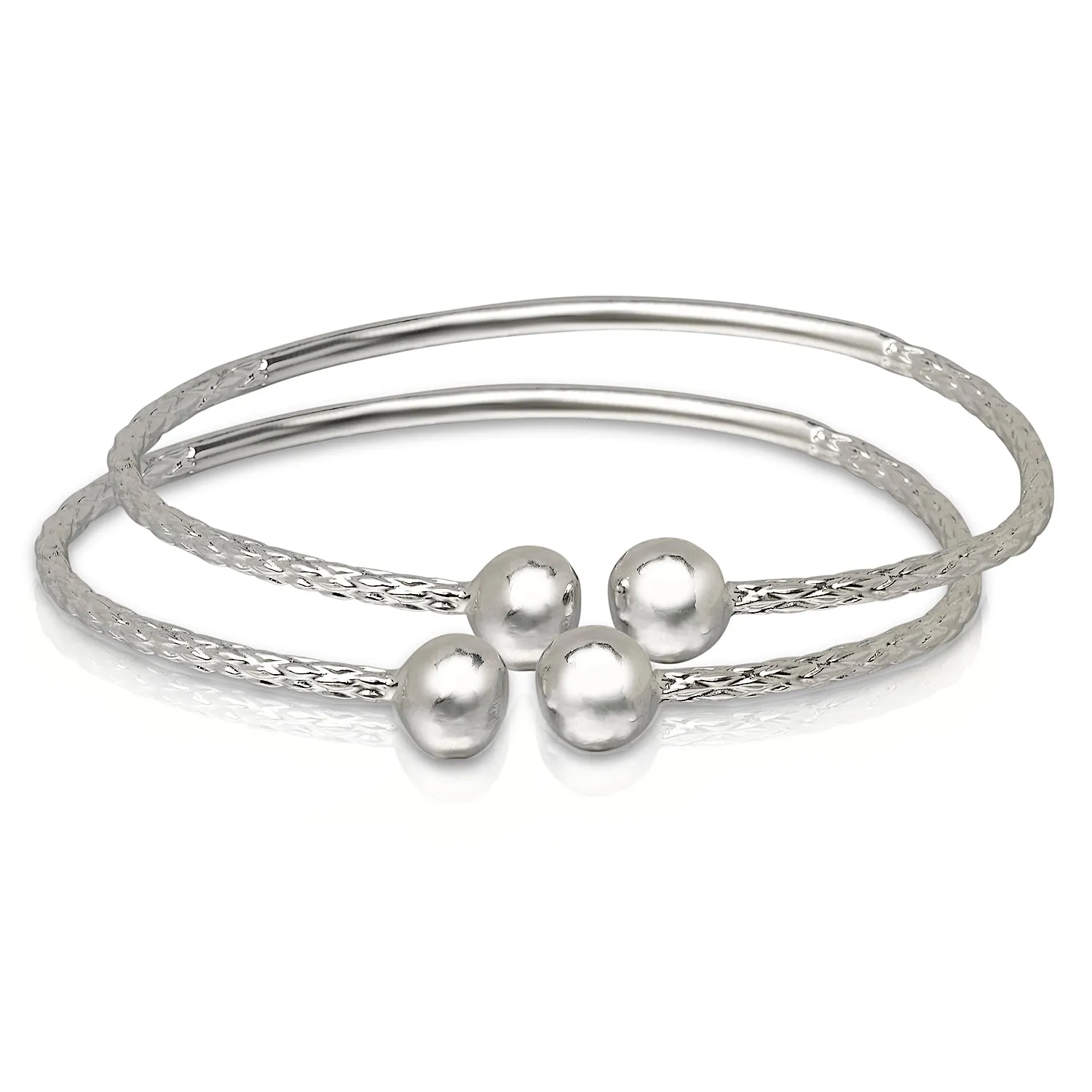 Better Jewelry Ball Ends .925 Sterling Silver West Indian Bangles, Sphere Ending Bangles, 1 pair
