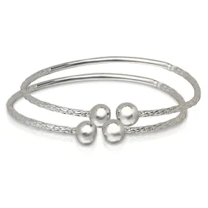 Better Jewelry Ball Ends .925 Sterling Silver West Indian Bangles, Sphere Ending Bangles, 1 pair