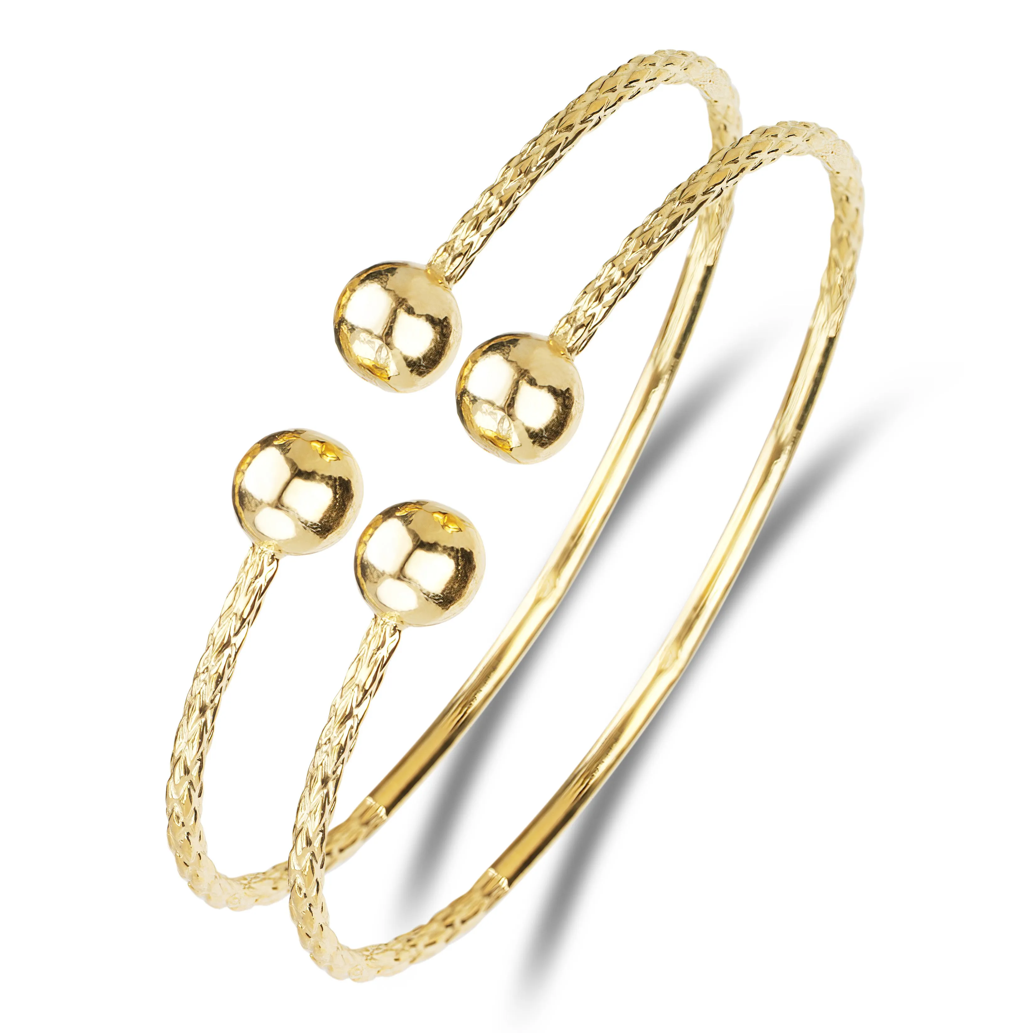 Better Jewelry Ball Ends .925 Sterling Silver West Indian Bangles, Sphere Ending Bangles, 1 pair