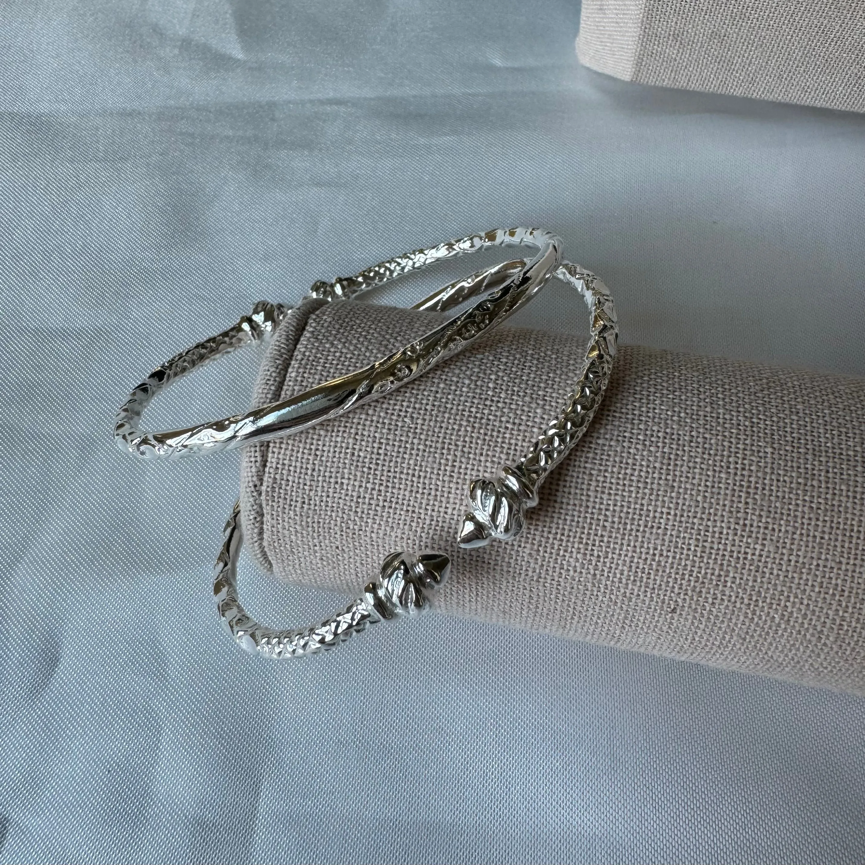 Better Jewelry Torch End Taj Mahal Ends .925 Sterling Silver West Indian Bangles, 1 pair