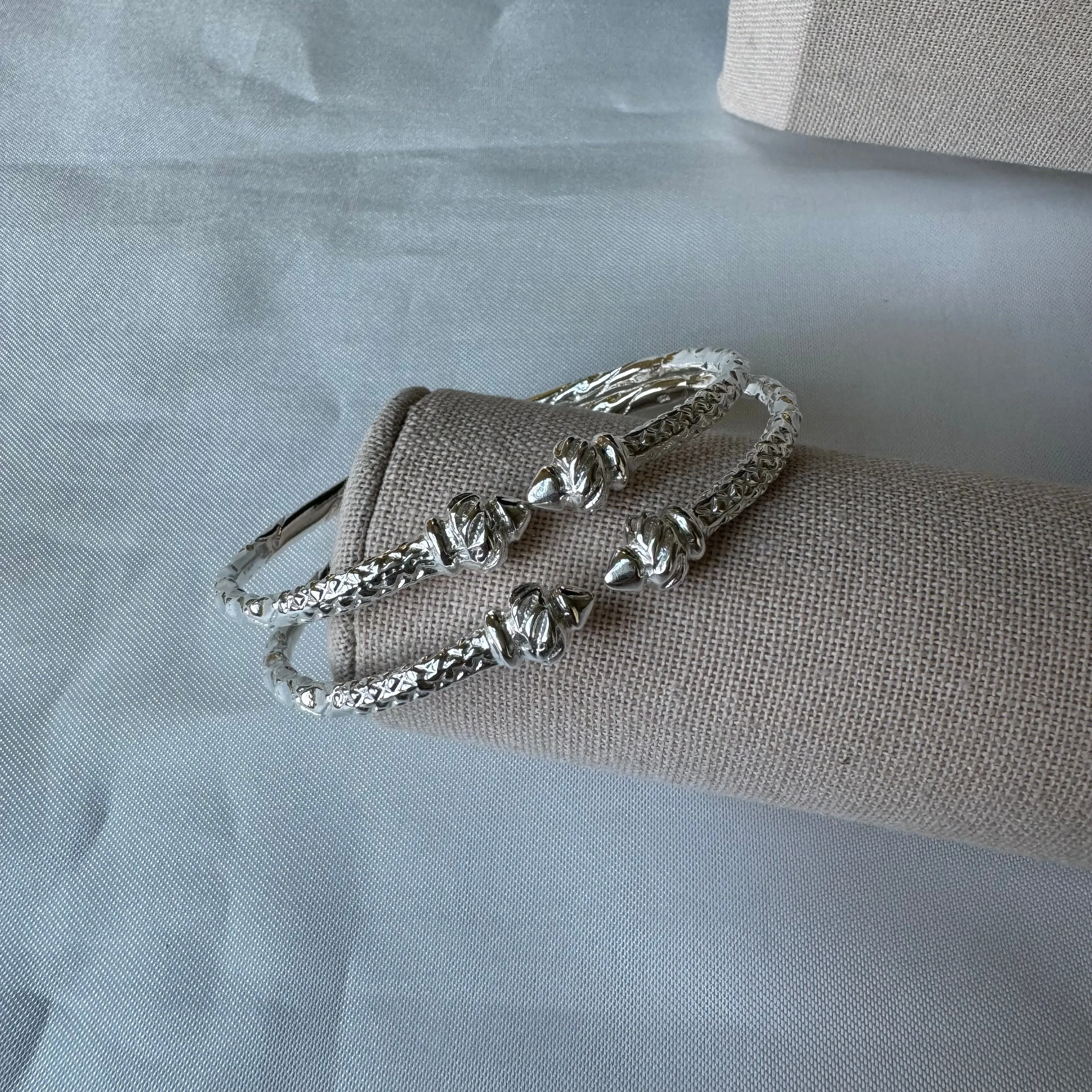 Better Jewelry Torch End Taj Mahal Ends .925 Sterling Silver West Indian Bangles, 1 pair