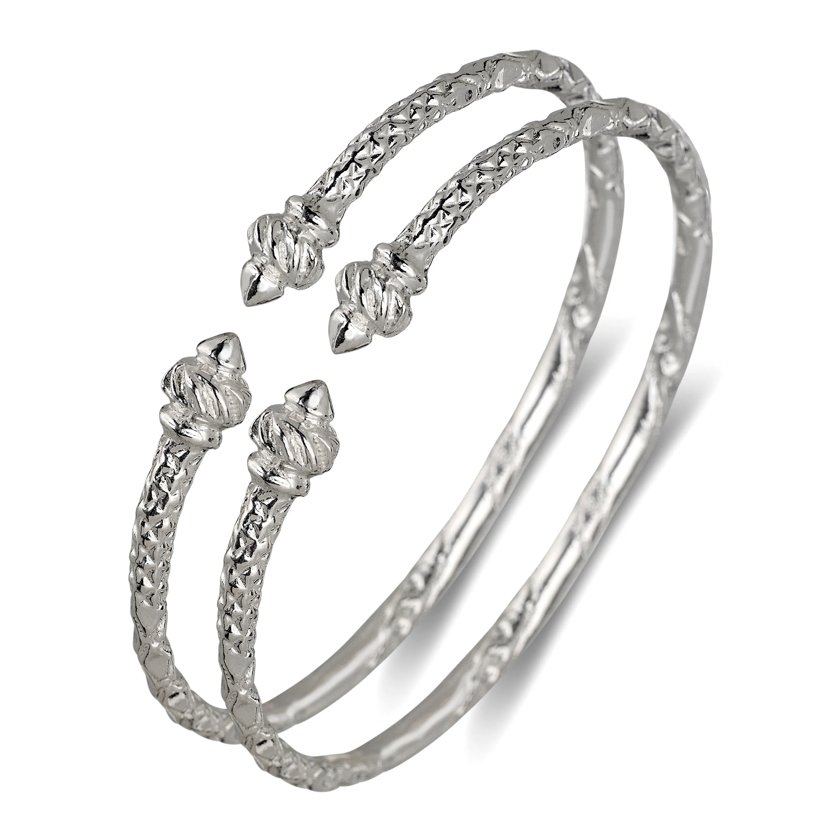 Better Jewelry Torch End Taj Mahal Ends .925 Sterling Silver West Indian Bangles, 1 pair