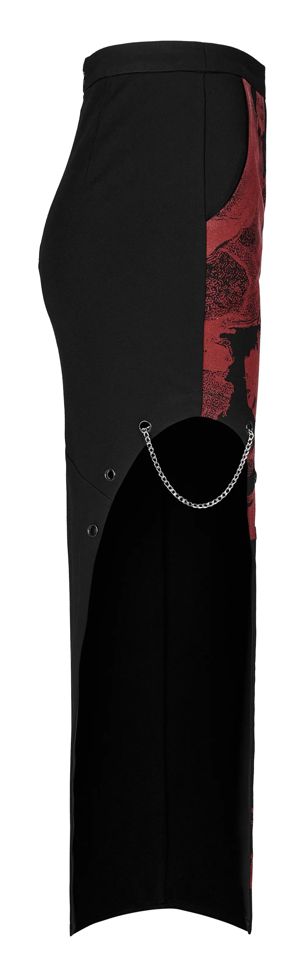 Black Dragon Print Asymmetric Skirt with Chains