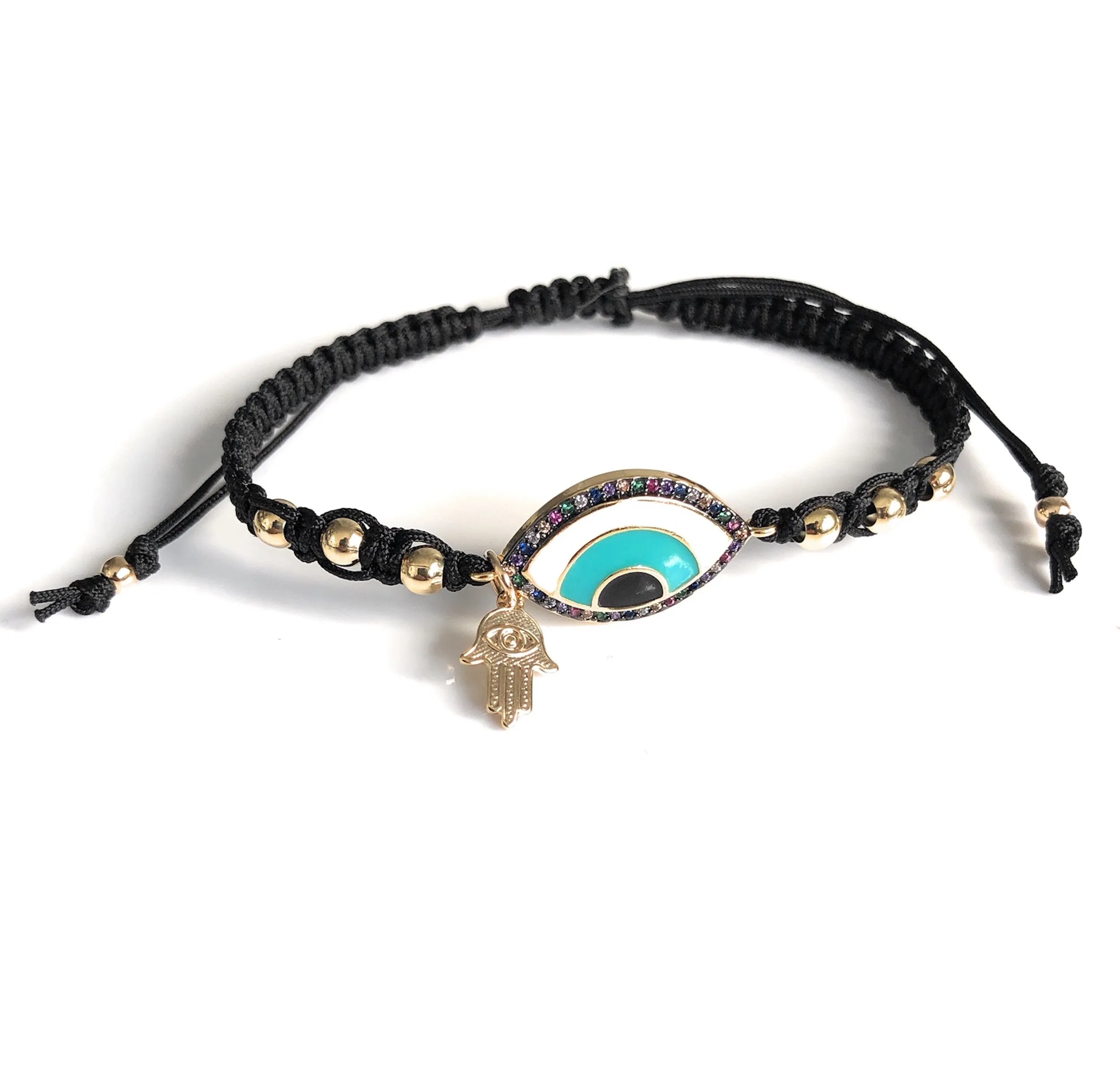 Black Gold Evil Eye Hamsa Macrame Bracelet
