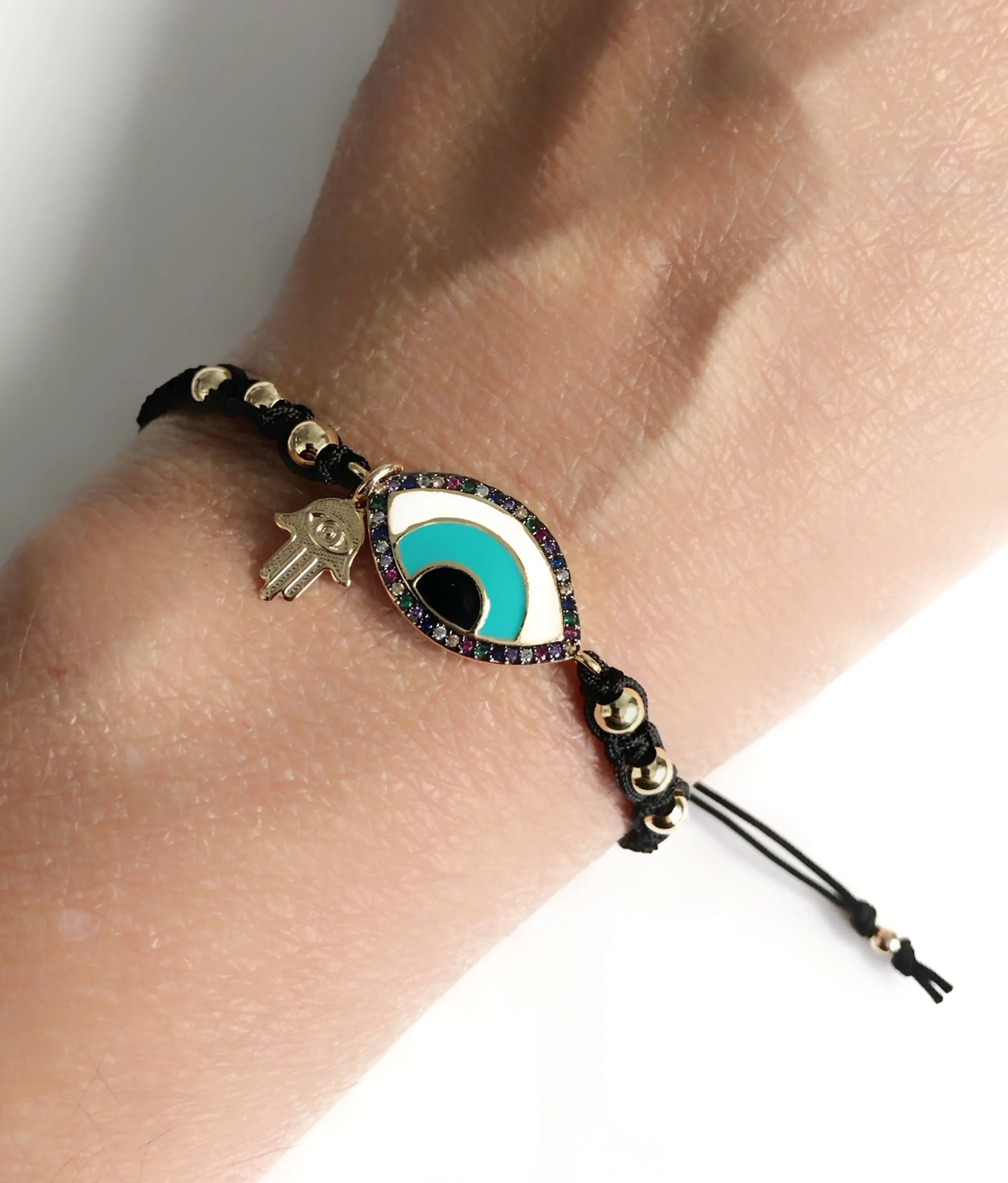 Black Gold Evil Eye Hamsa Macrame Bracelet