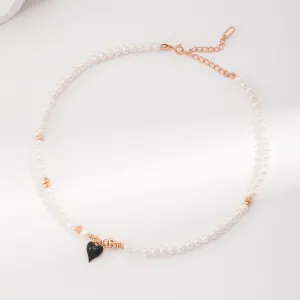 Black Heart Beaded Freshwater Pearl Neccklace
