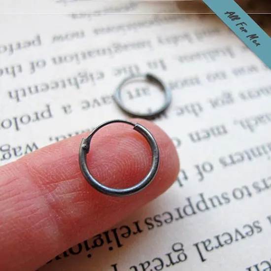 Black Mens Earrings in Dark Sterling Silver