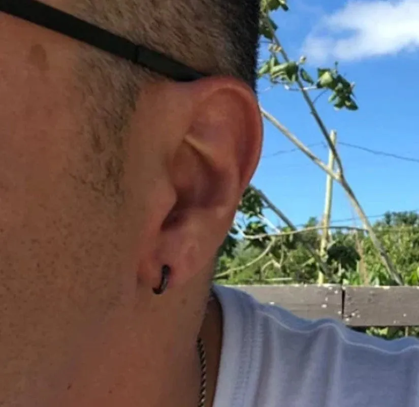 Black Mens Earrings in Dark Sterling Silver