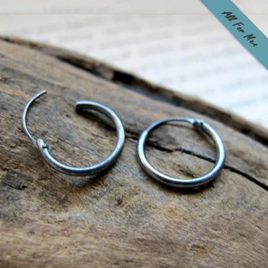 Black Mens Earrings in Dark Sterling Silver