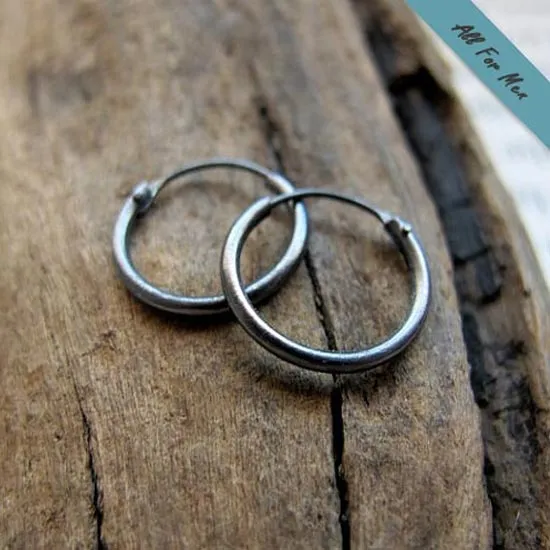 Black Mens Earrings in Dark Sterling Silver