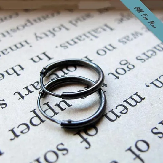 Black Mens Earrings in Dark Sterling Silver