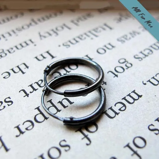 Black Mens Earrings in Dark Sterling Silver