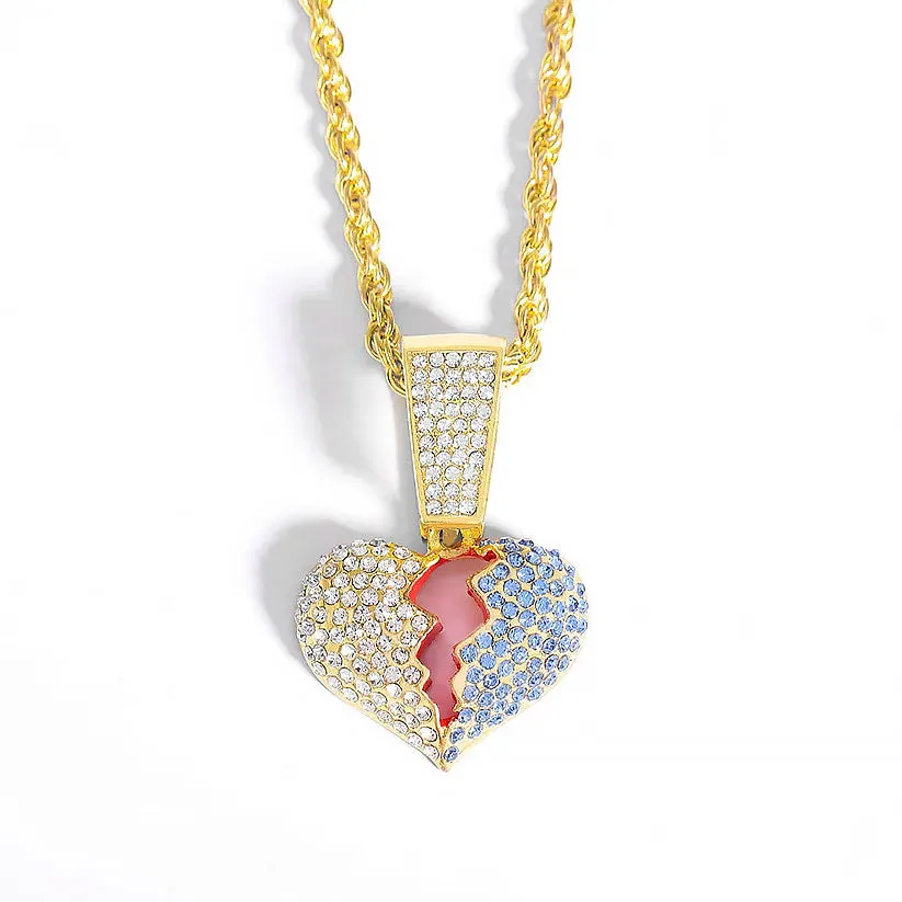 Bling Broken Heart Necklace Pendant
