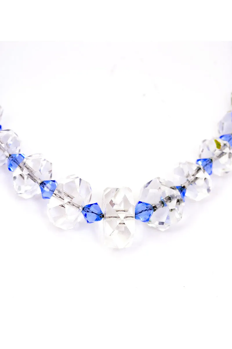 Blue and Clear Crystal 1930's Vintage Necklace Unique Bead Shape