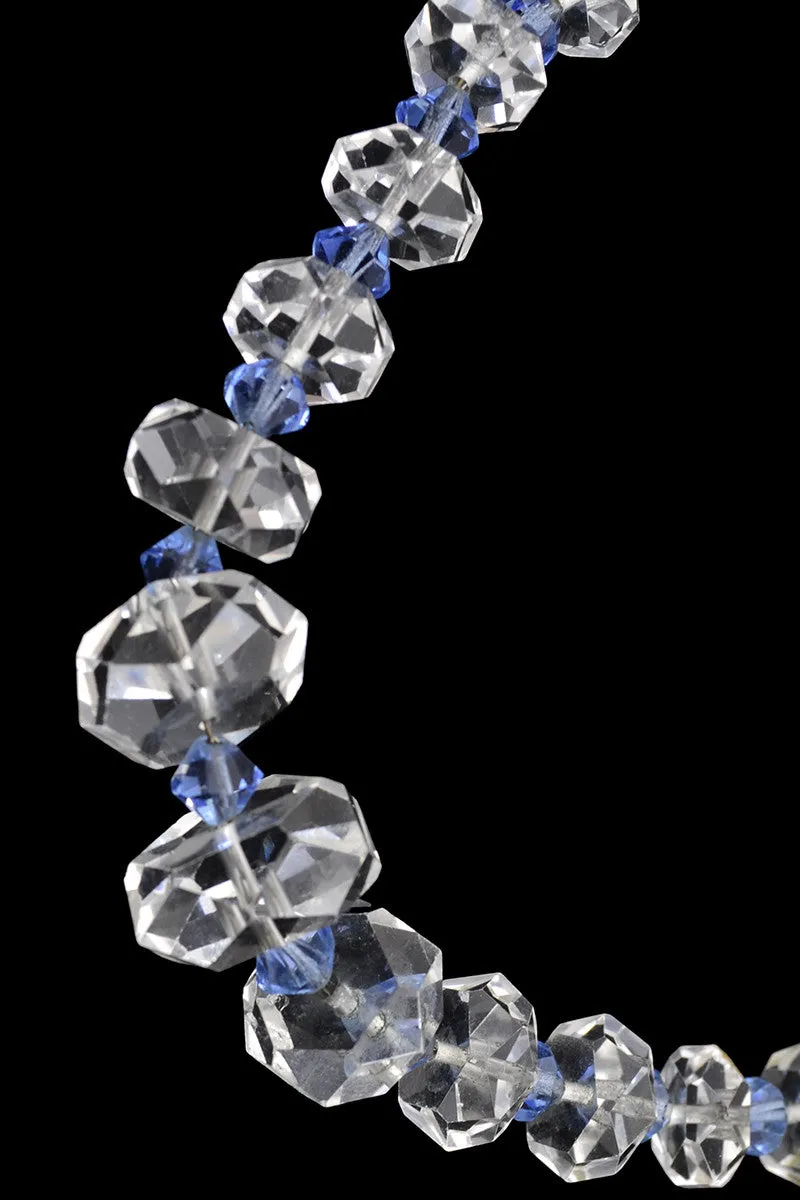 Blue and Clear Crystal 1930's Vintage Necklace Unique Bead Shape