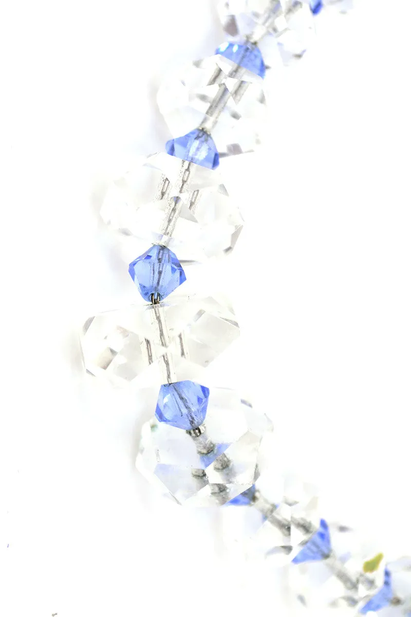 Blue and Clear Crystal 1930's Vintage Necklace Unique Bead Shape