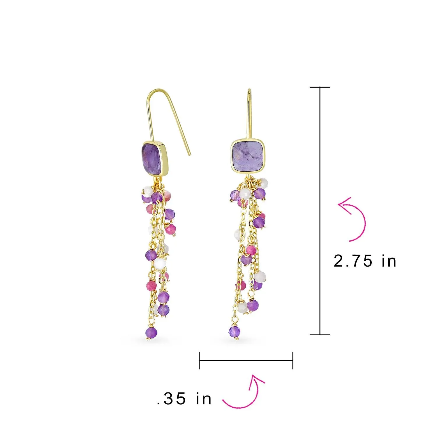 Boho Gemstone Bead Long Tassel Dangle Western Earrings Gold Plated