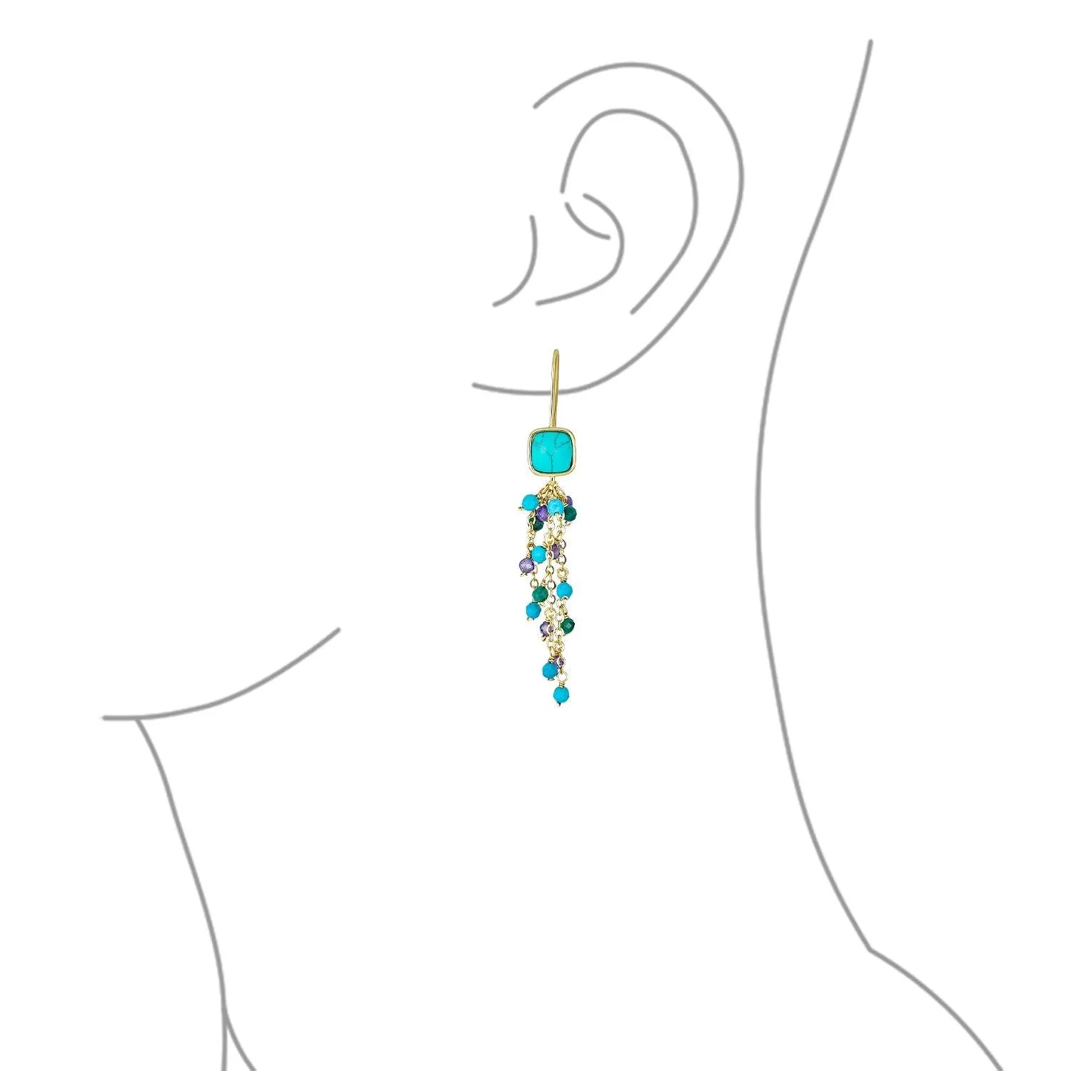 Boho Gemstone Bead Long Tassel Dangle Western Earrings Gold Plated