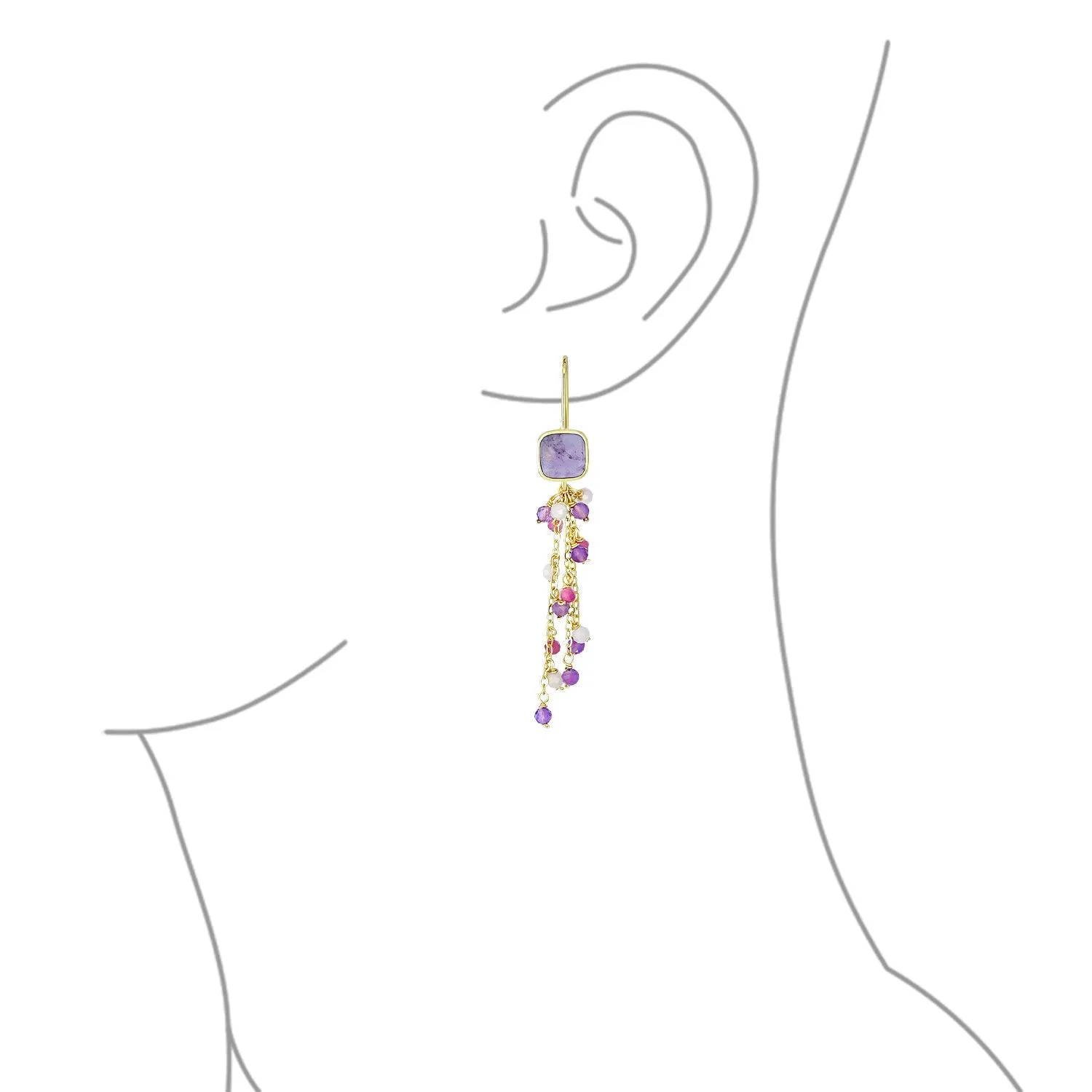 Boho Gemstone Bead Long Tassel Dangle Western Earrings Gold Plated