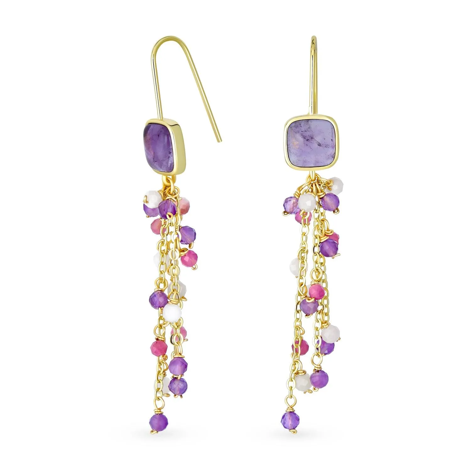 Boho Gemstone Waterfall Tassel Dangle Earrings 18K Gold Plated Western Jewelry