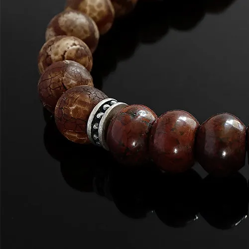 Boho Style Men's Bracelet Tibetan Agate and Red Jasper Meditation Yoga Gift for Man
