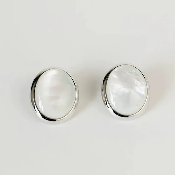 Bold Look Tiger Eye Stone and MOP Oval Ear Studs