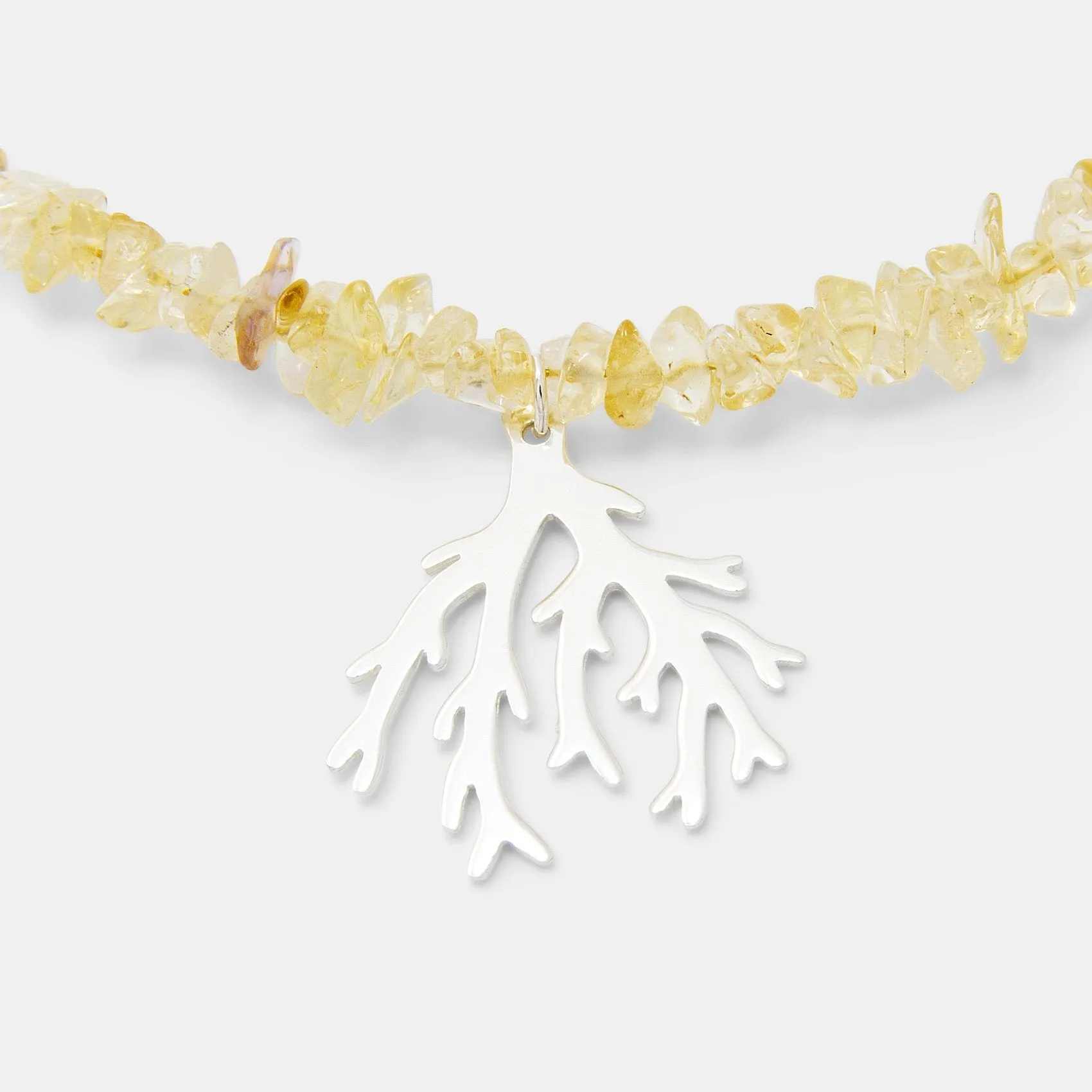 Branch Coral Pendant on Citrine Beaded Necklace