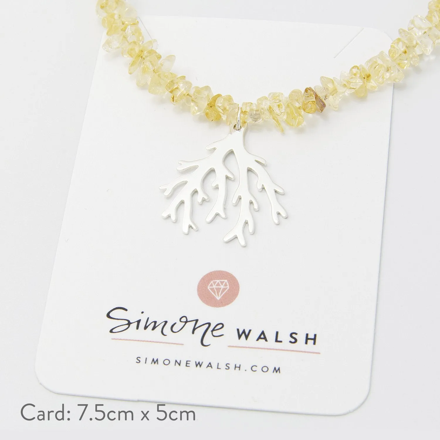 Branch Coral Pendant on Citrine Beaded Necklace