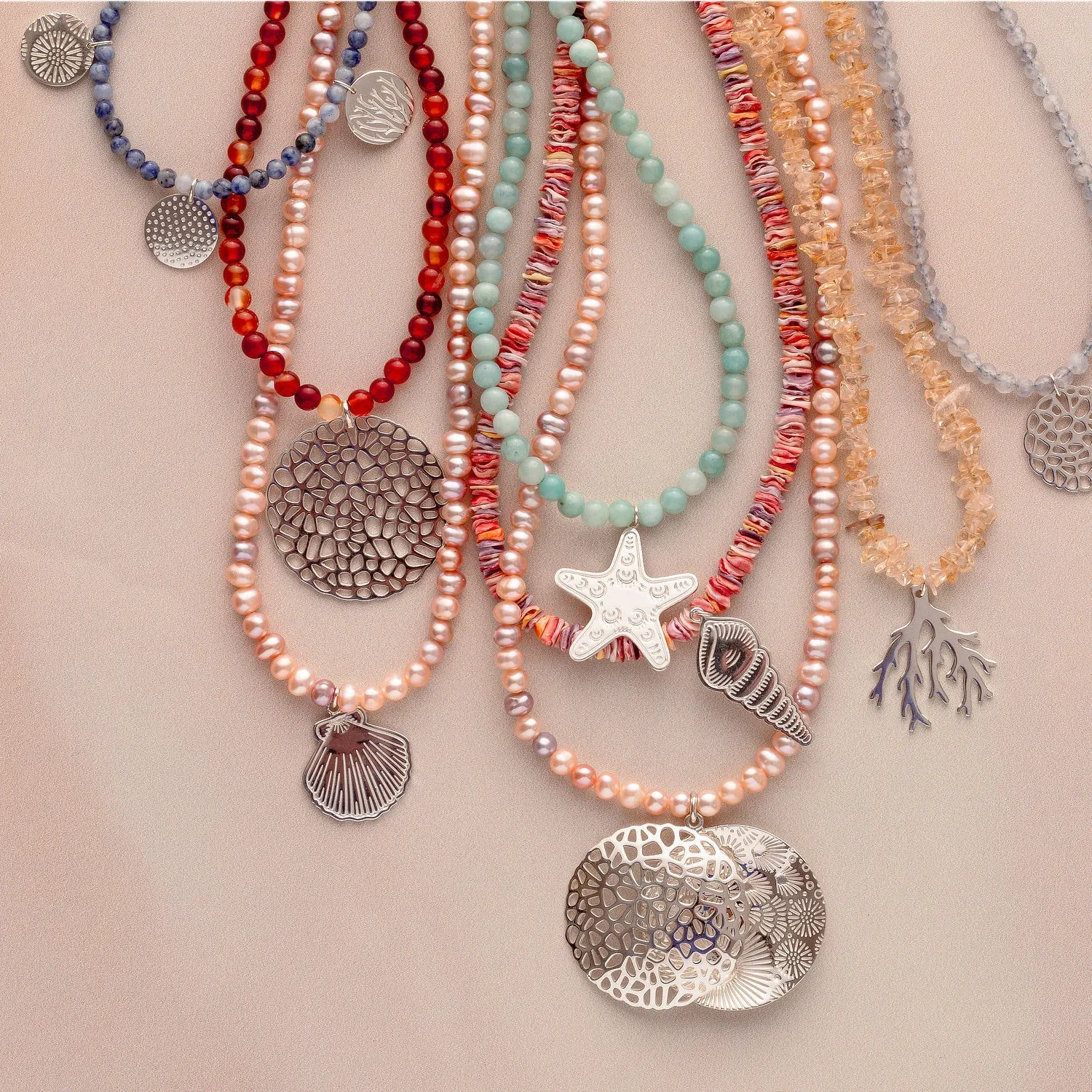 Branch Coral Pendant on Citrine Beaded Necklace