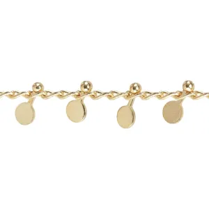 Brass Curb Chains with Flat Round Beads - Real 18K Gold Plated - 1 Foot