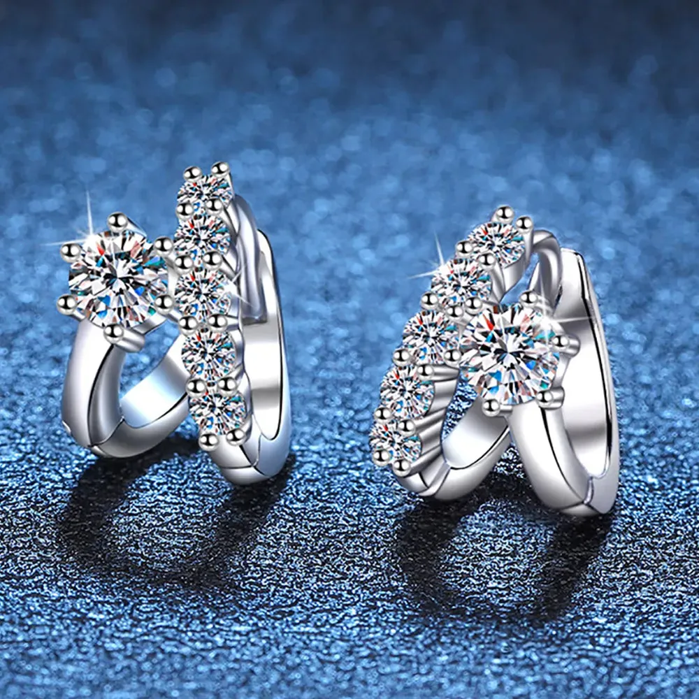Buckle Hoop 1.1cttw Real D Color 2.4mm 4mm Full Moissanite Stone Hoop Earrings For Women S925 Sterling Silver Fine Jewelry