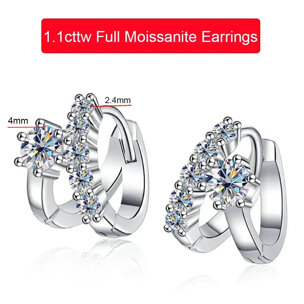 Buckle Hoop 1.1cttw Real D Color 2.4mm 4mm Full Moissanite Stone Hoop Earrings For Women S925 Sterling Silver Fine Jewelry