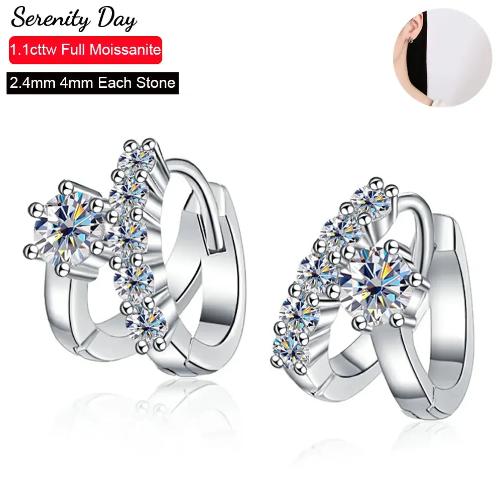 Buckle Hoop 1.1cttw Real D Color 2.4mm 4mm Full Moissanite Stone Hoop Earrings For Women S925 Sterling Silver Fine Jewelry