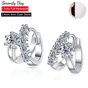 Buckle Hoop 1.1cttw Real D Color 2.4mm 4mm Full Moissanite Stone Hoop Earrings For Women S925 Sterling Silver Fine Jewelry