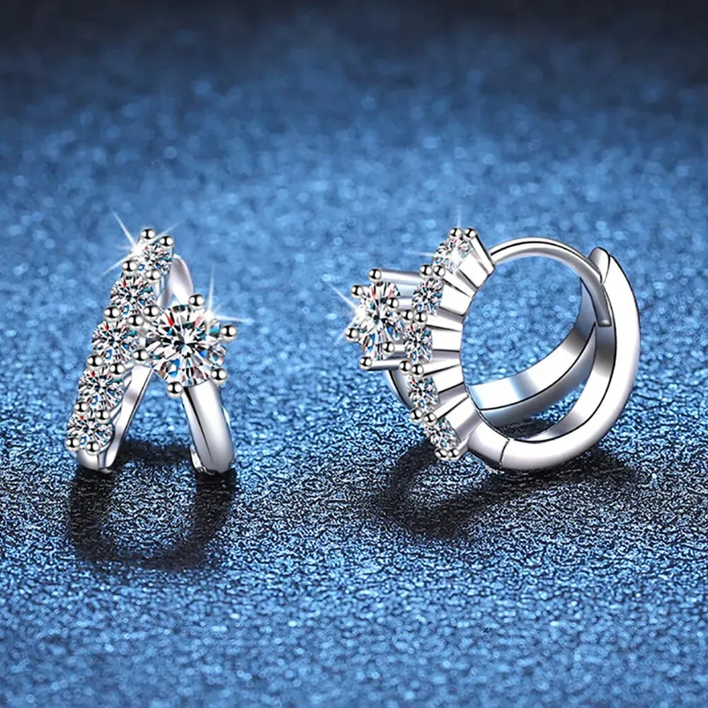 Buckle Hoop 1.1cttw Real D Color 2.4mm 4mm Full Moissanite Stone Hoop Earrings For Women S925 Sterling Silver Fine Jewelry