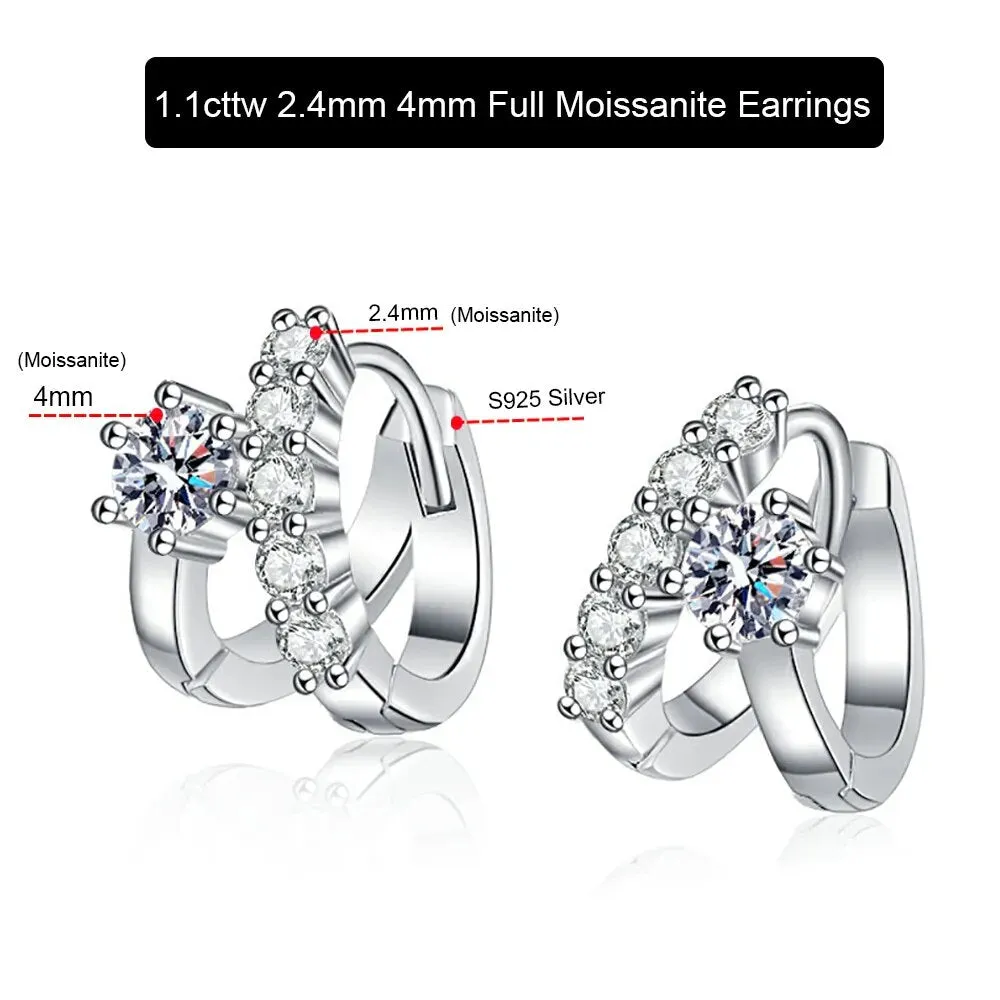 Buckle Hoop 1.1cttw Real D Color 2.4mm 4mm Full Moissanite Stone Hoop Earrings For Women S925 Sterling Silver Fine Jewelry