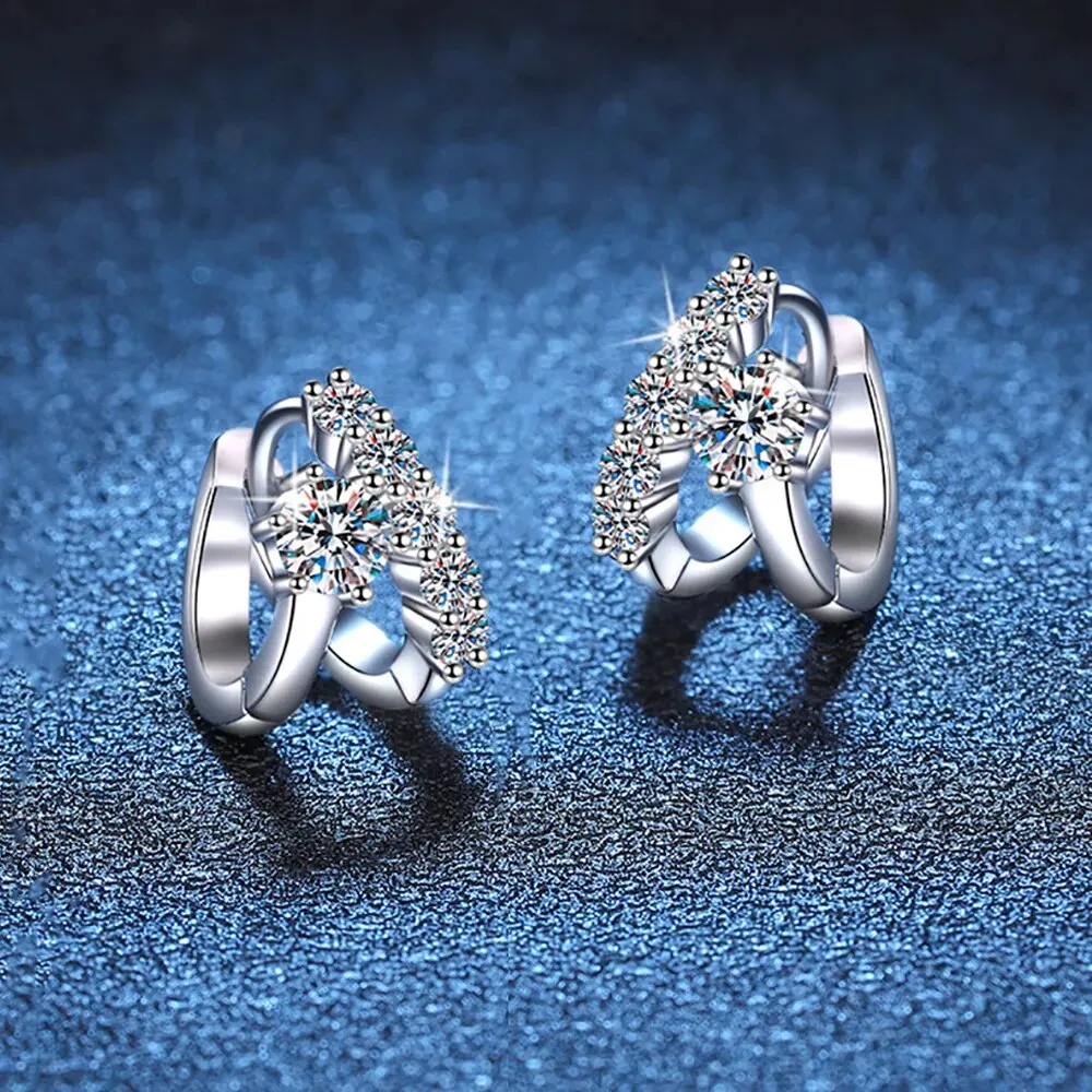 Buckle Hoop 1.1cttw Real D Color 2.4mm 4mm Full Moissanite Stone Hoop Earrings For Women S925 Sterling Silver Fine Jewelry
