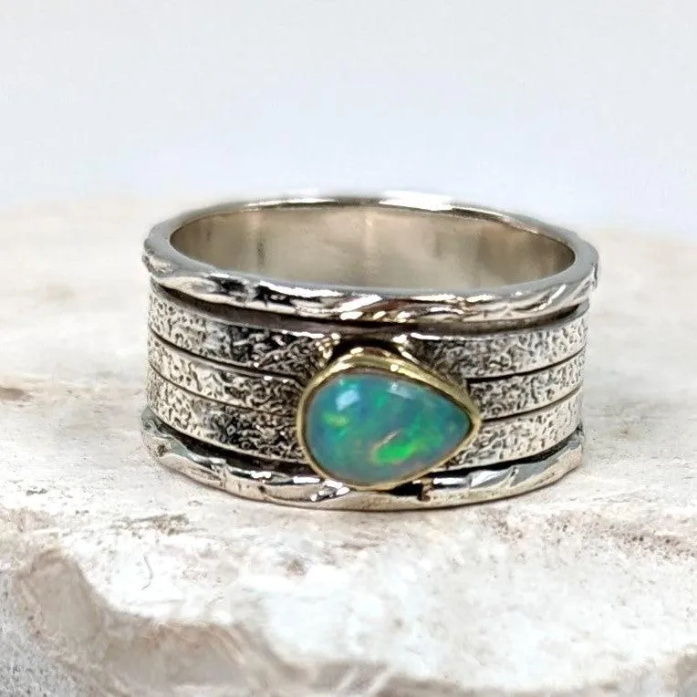 Caia - Ethiopian Opal 925 Spinning Ring With Brass Setting