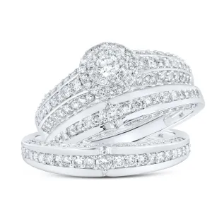 Captivating Love Story | 10kt White Gold His Hers Round Diamond Halo Matching Wedding Set 1-3/4 Cttw