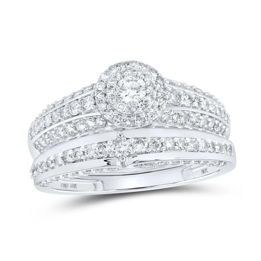 Captivating Love Story | 10kt White Gold His Hers Round Diamond Halo Matching Wedding Set 1-3/4 Cttw