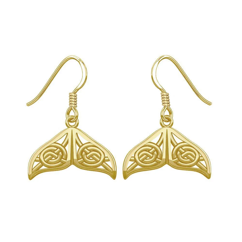 Celtic Knotwork Whale Tail Solid Gold Earrings