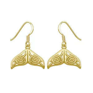 Celtic Knotwork Whale Tail Solid Gold Earrings