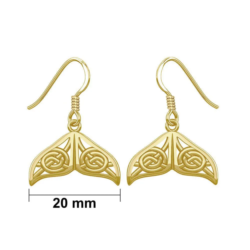 Celtic Knotwork Whale Tail Solid Gold Earrings